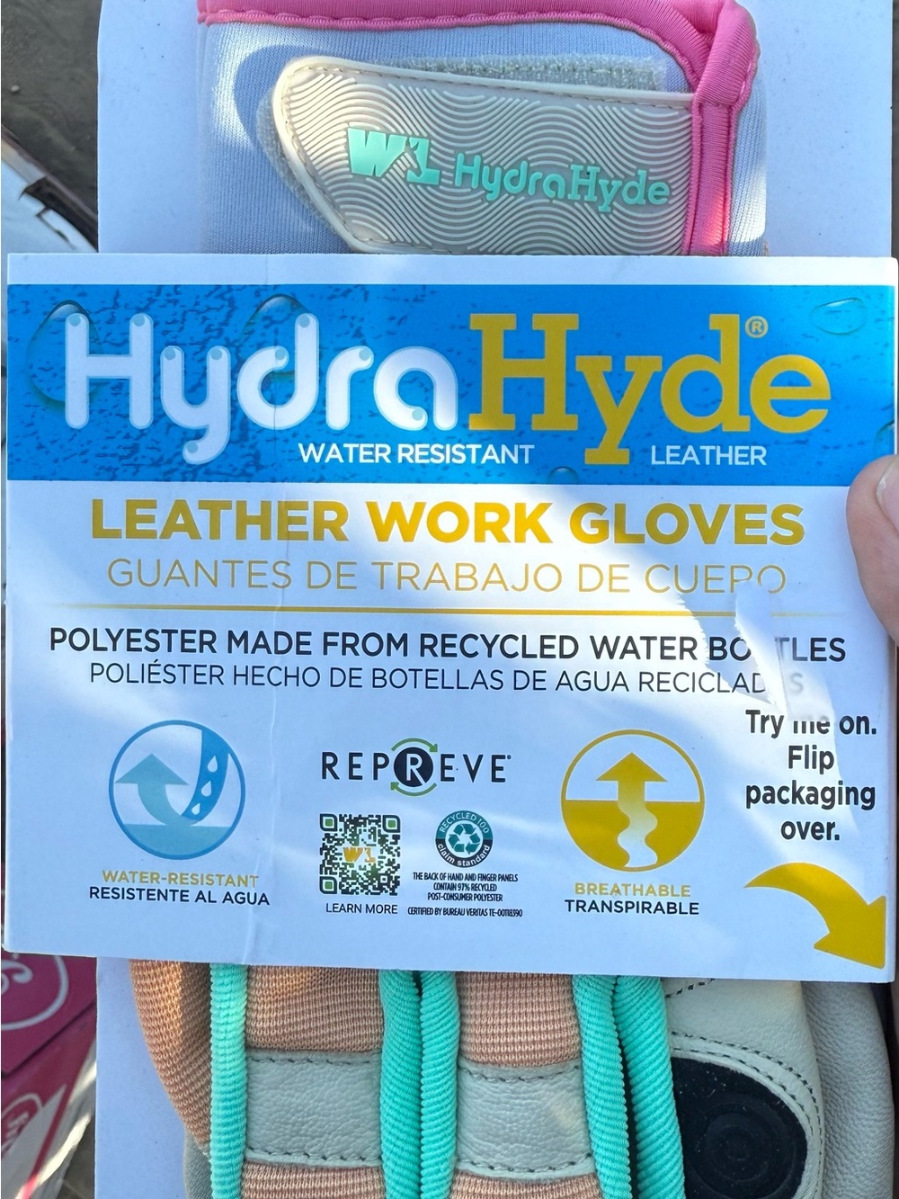Women's Aqua/Tan Leather Work Gloves